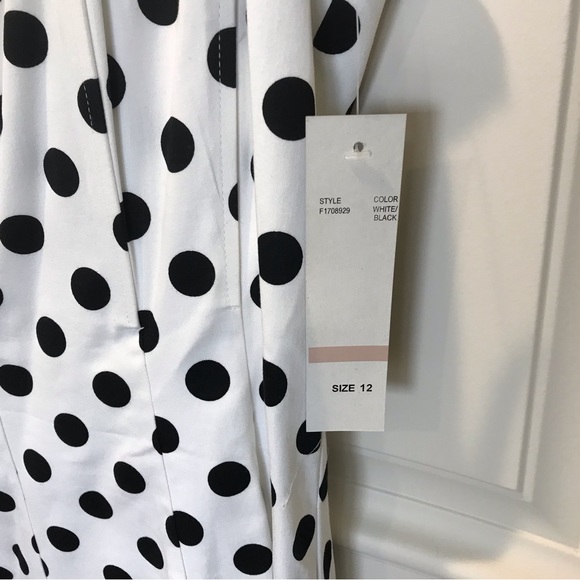 Leslie Fay White Black Polka Dot Sleeveless Dress - Picture 6 of 7